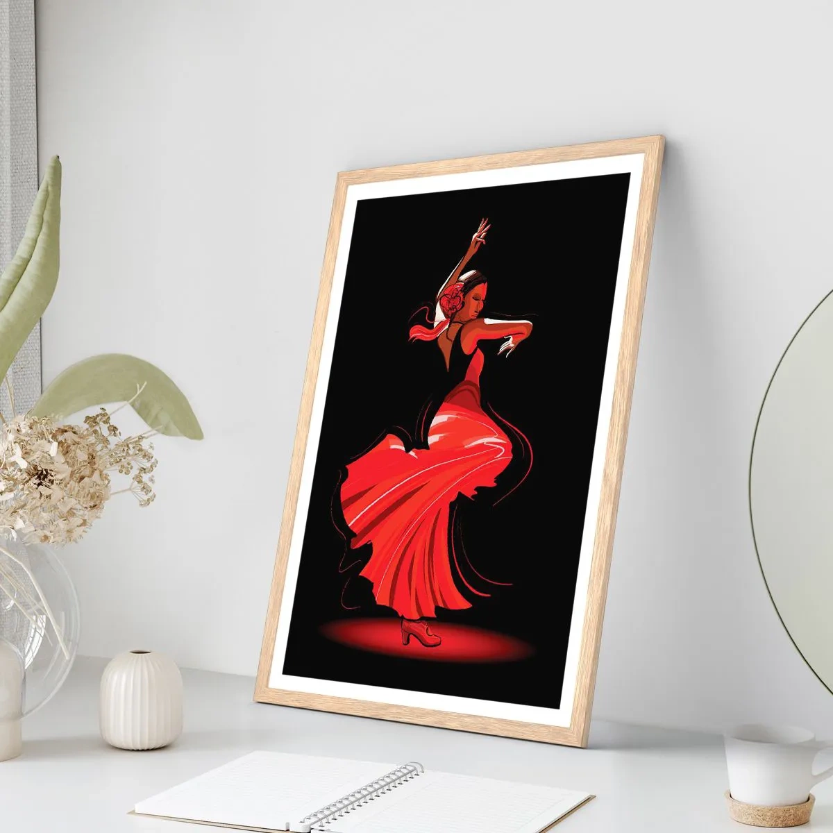 Plakát v rámu světlý dub - Žhavá duše flamenco - 30x40 cm