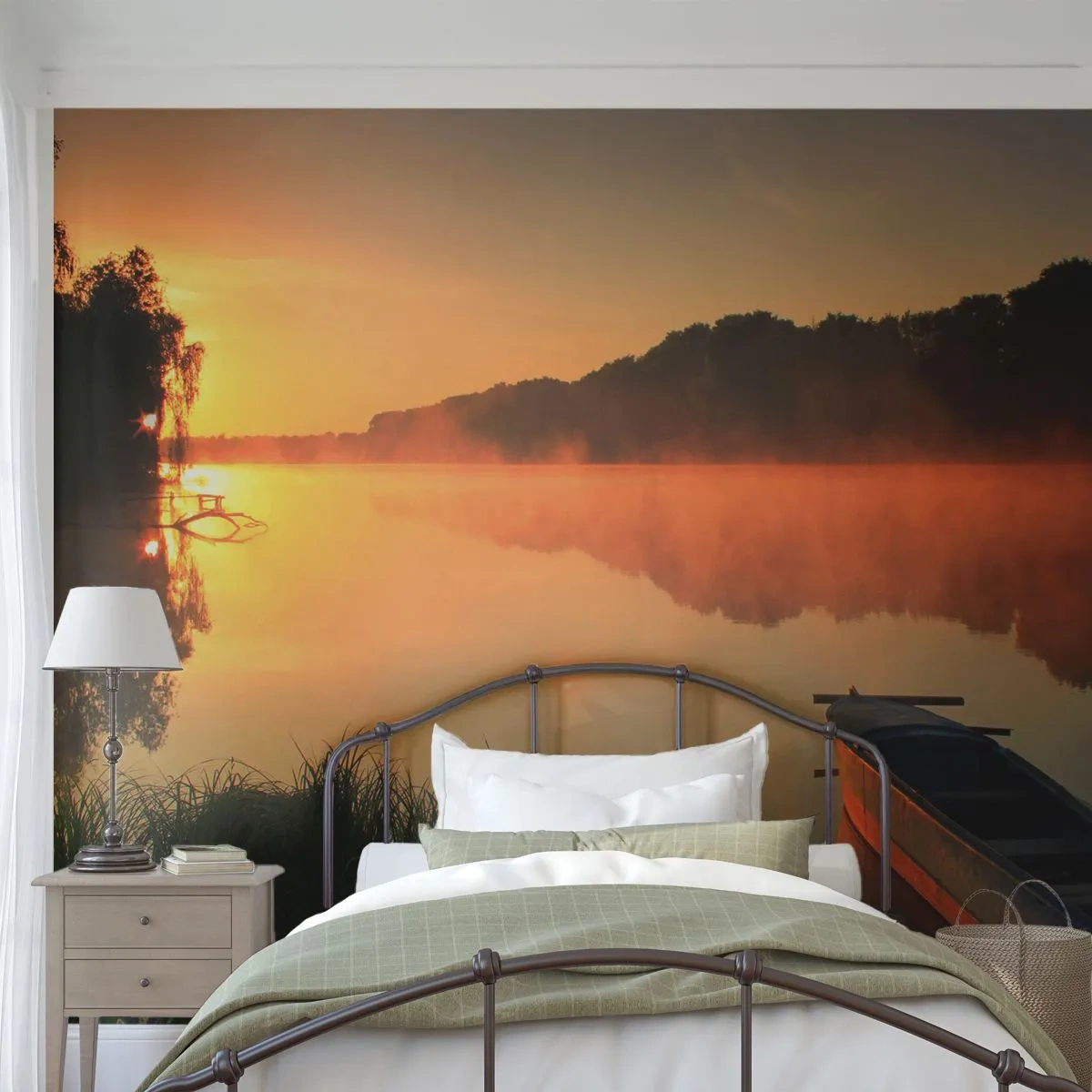 Fototapeta Samolepicí Deluxe Sticker - Východ slunce u vody jako povrch zrcadla - Krajina, jezero, Ráno - 250x175 cm