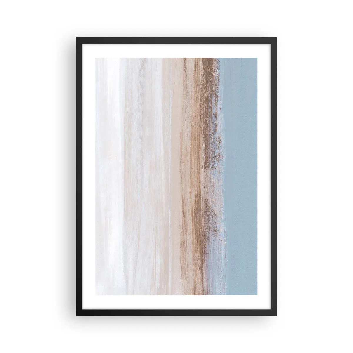 Plakát v černém rámu - Minimalistická abstrakce v barvách pláže a moře - 50x70cm - Dvojznačná krajina - Moderní nástěnná dekorace do obývacího pokoje a ložnice ARTTOR