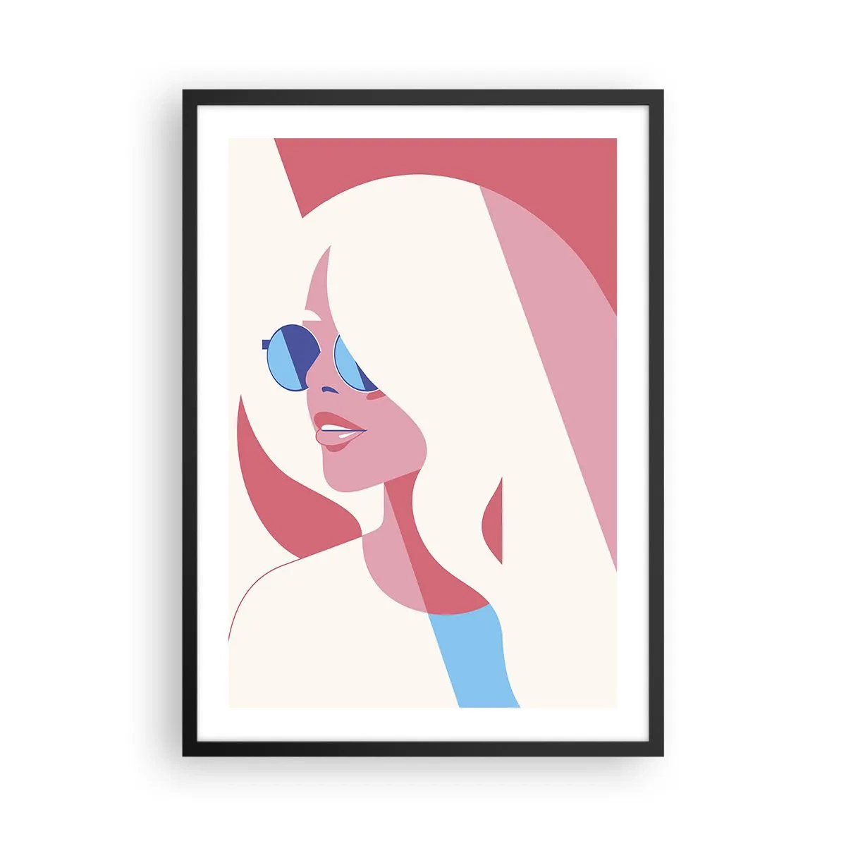 Plakát v černém rámu - Stylizovaný portrét ženy se slunečními brýlemi - 50x70cm - Byla to blondýna… - Moderní nástěnná dekorace do obývacího pokoje a ložnice ARTTOR