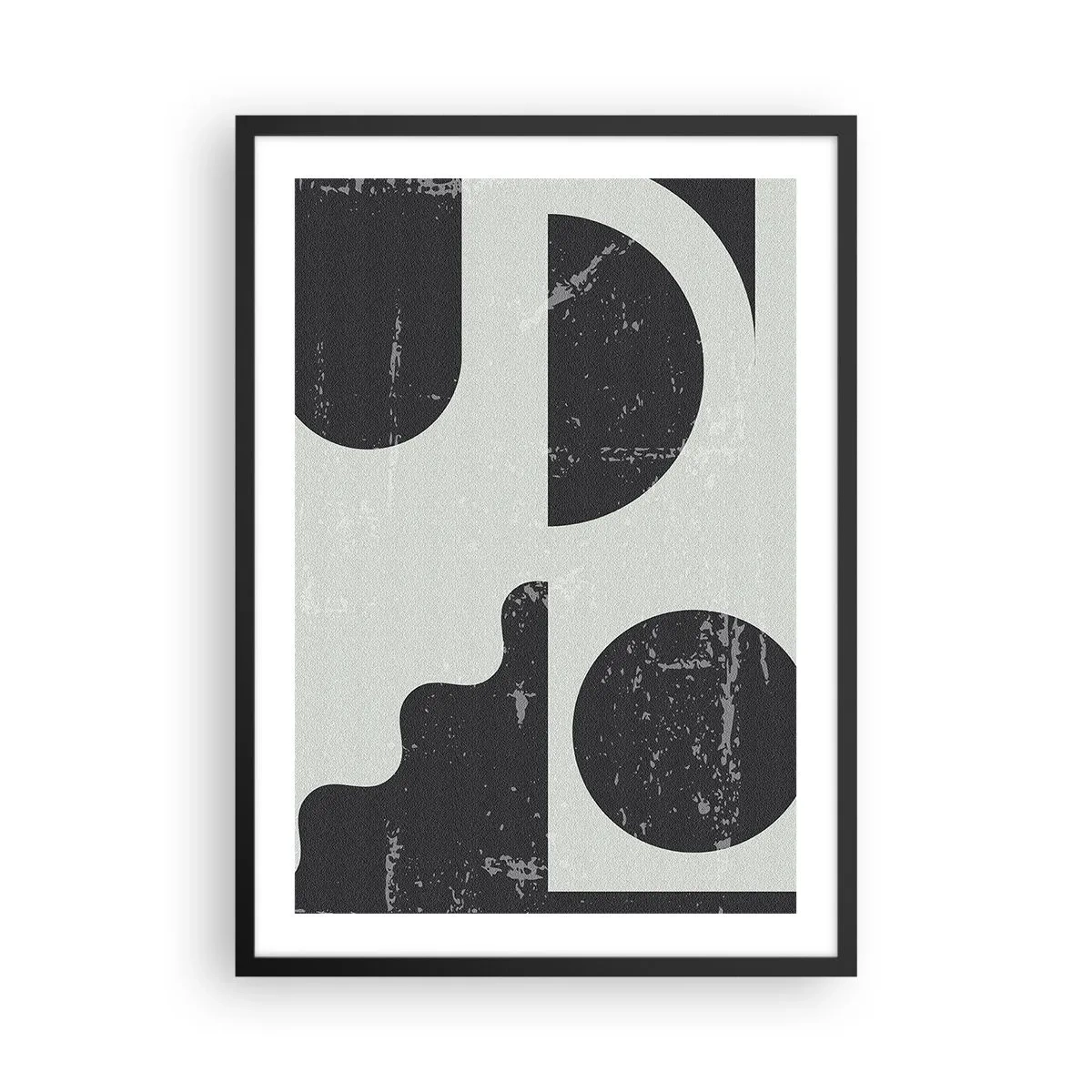 Plakát v černém rámu - Abstraktní geometrické kompozice v černé a šedé barvě - 50x70cm - Kompozice nad a pod - Moderní nástěnná dekorace do obývacího pokoje a ložnice ARTTOR