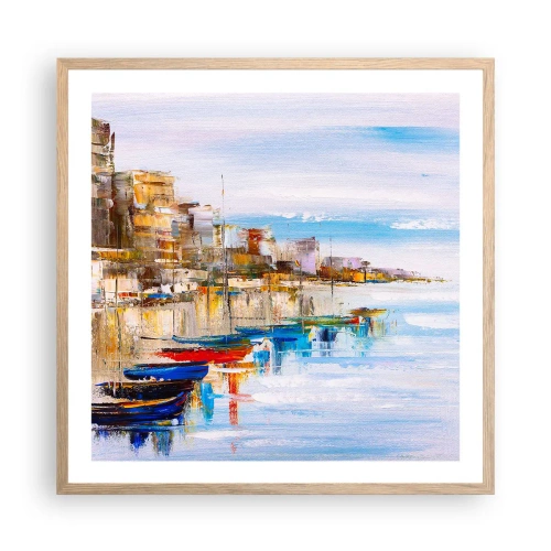 Plakát v rámu světlý dub - Vícebarevný městský přístav - 60x60 cm