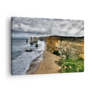 Obraz na plátně - Útesové pobřeží s pláží a skalními útvary - 70x50cm - Drsná krása - Moderní nástěnná dekorace do obývacího pokoje a ložnice ARTTOR