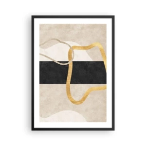 Plakát v černém rámu - Abstraktní kompozice s černým, zlatým a neutrálním pozadím - 50x70cm - Tvary ve smyčce - Moderní nástěnná dekorace do obývacího pokoje a ložnice ARTTOR