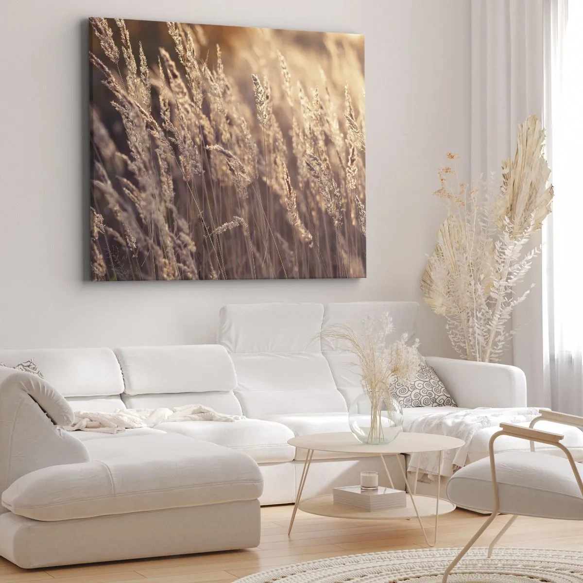 Obraz na plátně - Zlaté trávy na pozadí zapadajícího slunce - 70x50cm - Připraveni přivítat podzim - Moderní nástěnná dekorace do obývacího pokoje a ložnice ARTTOR