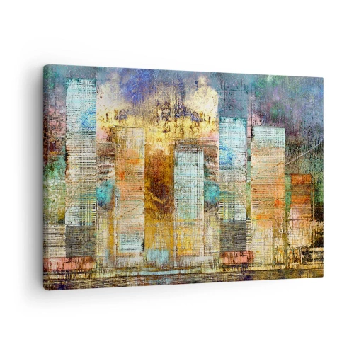 Obraz na plátně - Abstraktní mrakodrapy v industriálním stylu - 70x50cm - Prosluněná metropole - Moderní nástěnná dekorace do obývacího pokoje a ložnice ARTTOR
