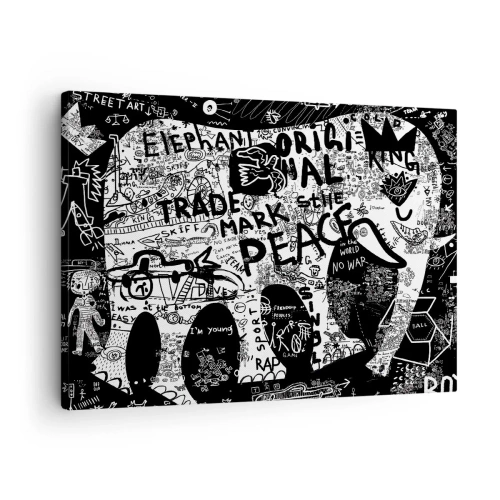 Obraz na plátně - Černobílá grafika s motivy graffiti - 70x50cm - Bohatý svět ulice - Moderní nástěnná dekorace do obývacího pokoje a ložnice ARTTOR