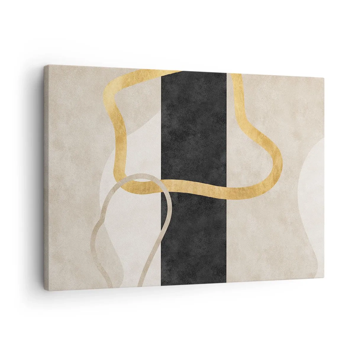Obraz na plátně - Minimalistický design se smyčkovými tvary ve zlaté a černé barvě. - 70x50cm - Tvary ve smyčce - Moderní nástěnná dekorace do obývacího pokoje a ložnice ARTTOR
