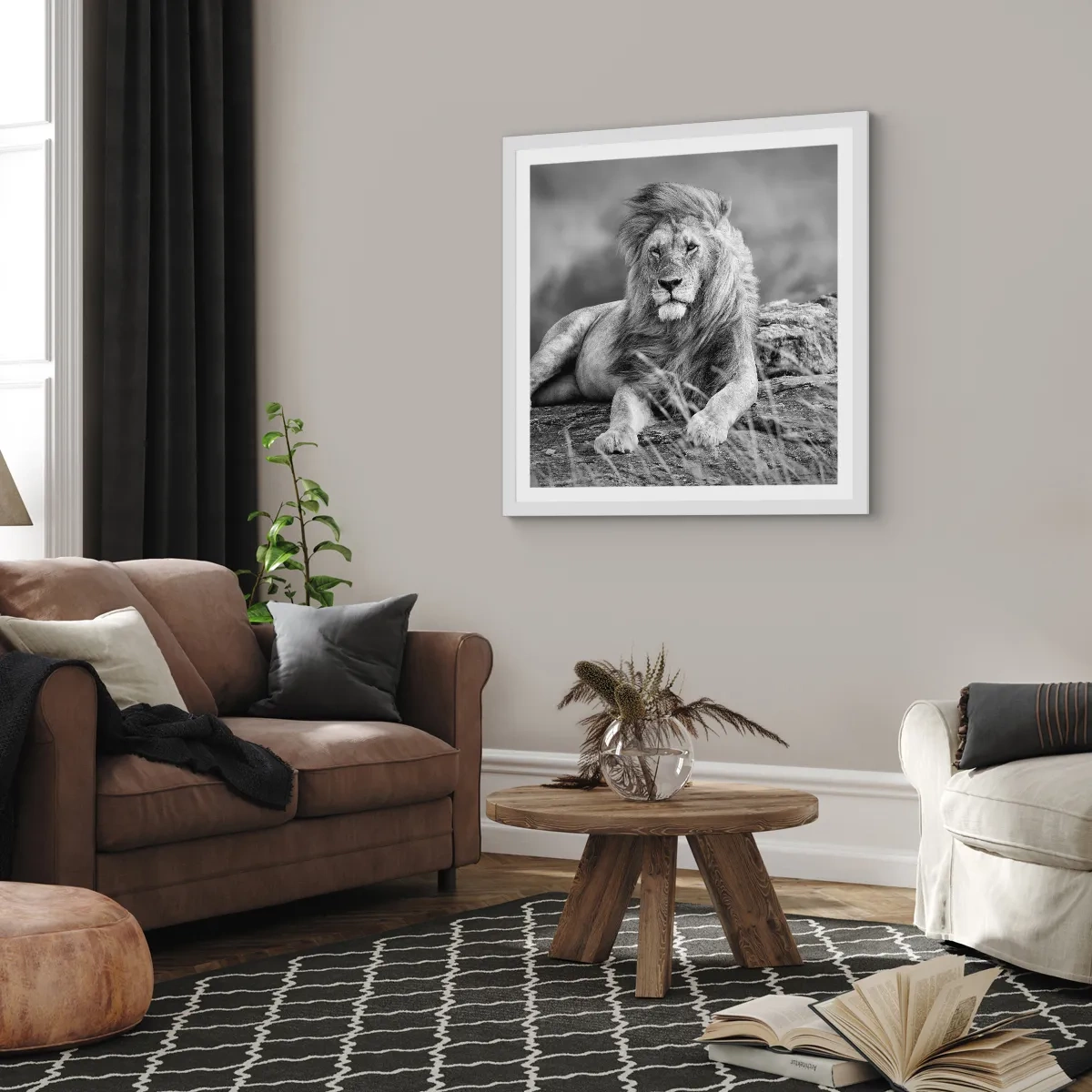 Plakát v bílém rámu - Královská siesta - 50x50 cm