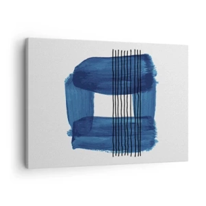 Obraz na plátně - Abstraktní vzor v odstínech modré s černými linkami - 70x50cm - Modročerná kompozice - Moderní nástěnná dekorace do obývacího pokoje a ložnice ARTTOR