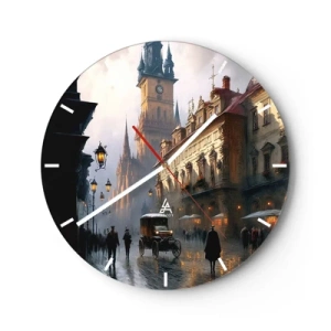 Nástěnné hodiny - Večerní procházka historickým centrem města - 30x30cm - Kouzlo pražského večera - Moderní nástěnná dekorace do obývacího pokoje, kuchyně a ložnice ARTTOR