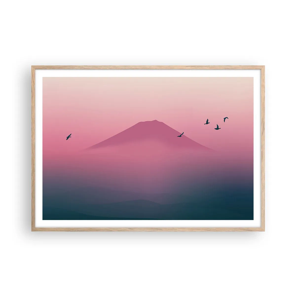 Plakát v rámu světlý dub - Poutníci nad oblaky - 100x70 cm