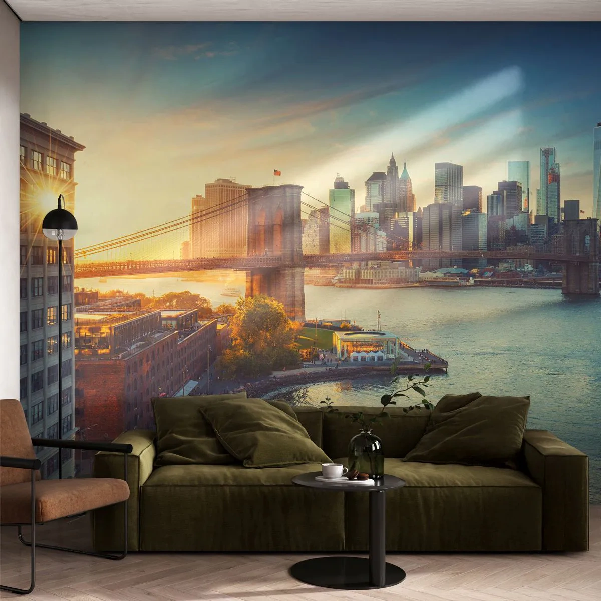 Fototapeta Samolepicí Deluxe Sticker - Svítání velkoměsta - New York, Město, Brooklynský most - 250x175 cm