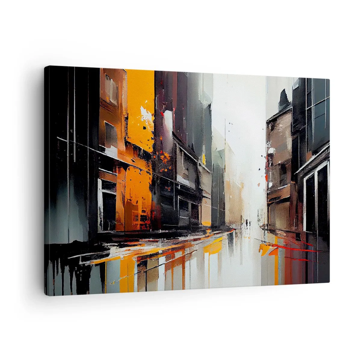 Obraz na plátně - Abstraktní pohled na městskou ulici v dešti - 70x50cm - Deštivý den - Moderní nástěnná dekorace do obývacího pokoje a ložnice ARTTOR