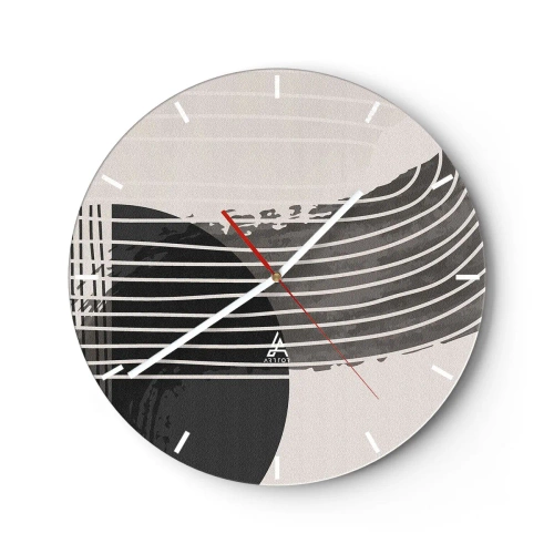 Nástěnné hodiny - Geometrická kompozice s čarami a půlkruhy v odstínech šedé. - 30x30cm - Tam a zpět - Moderní nástěnná dekorace do obývacího pokoje, kuchyně a ložnice ARTTOR