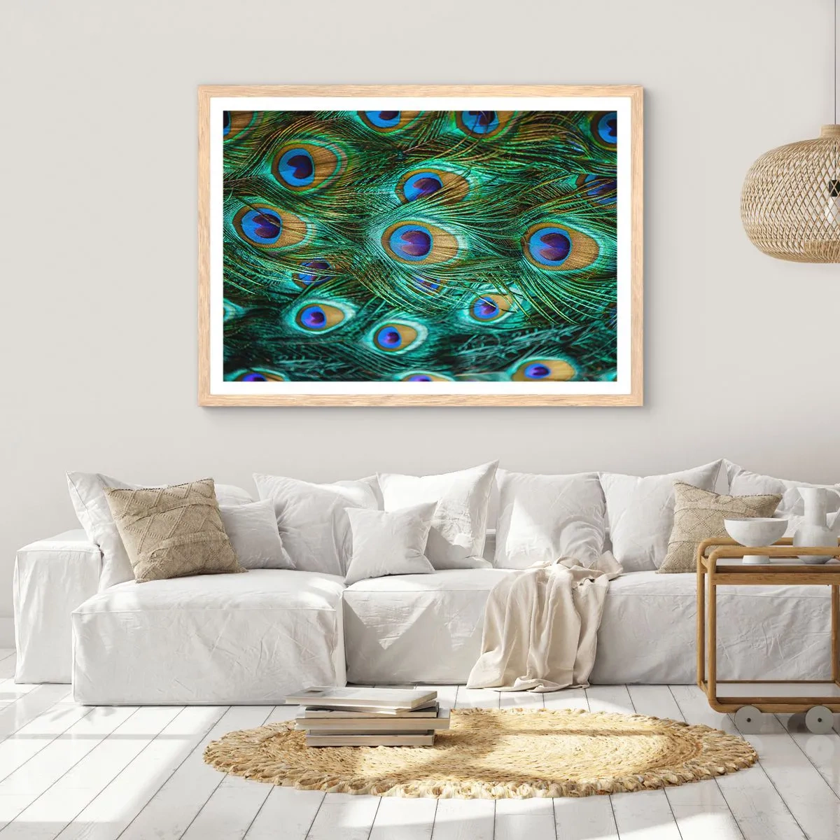 Plakát v rámu světlý dub - Paví pohled - 91x61 cm