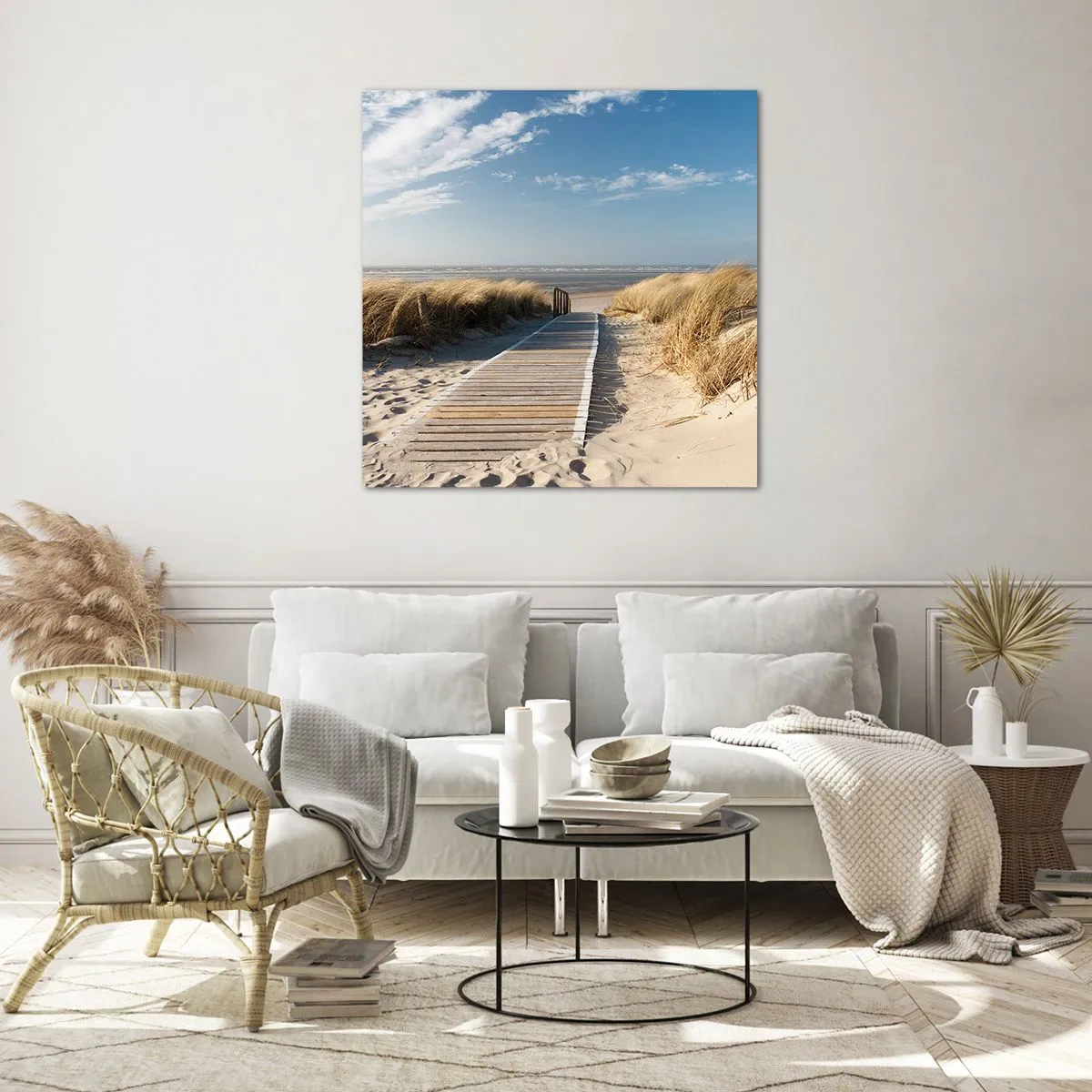 Obraz na skle - Za dunou, v šumění trávy - 60x60 cm