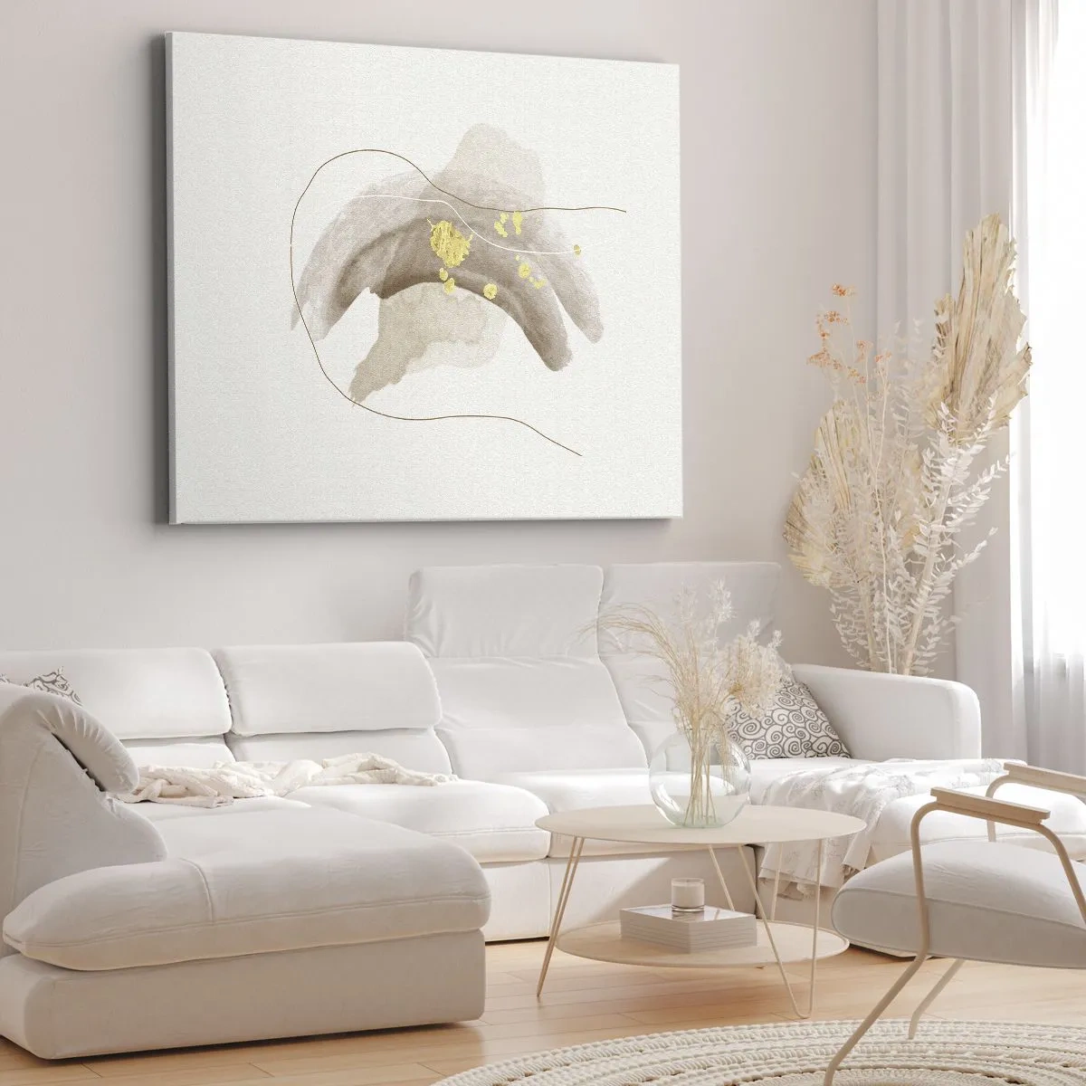 Obraz na plátně - Abstraktní kompozice v odstínech béžové a zlaté. - 70x50cm - Vesmírná bytost - Moderní nástěnná dekorace do obývacího pokoje a ložnice ARTTOR