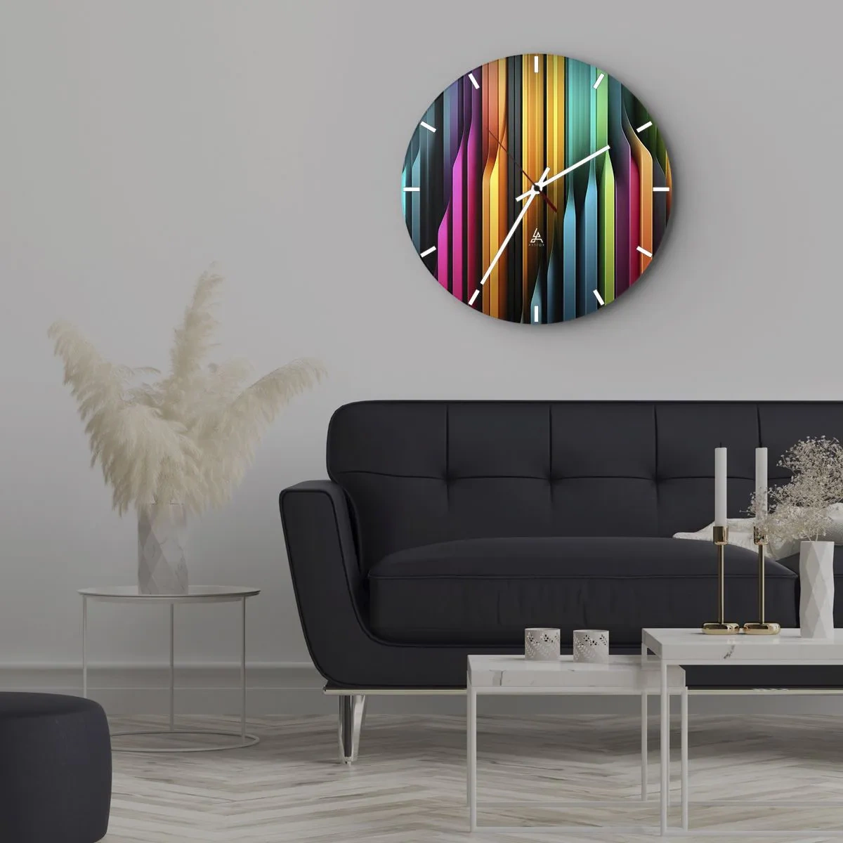 Nástěnné hodiny - Barevné svislé čáry ve stylu světelných odrazů - 30x30cm - Světelné varhany - Moderní nástěnná dekorace do obývacího pokoje, kuchyně a ložnice ARTTOR