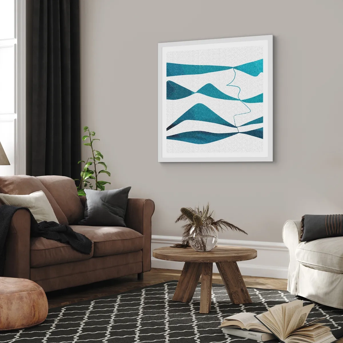 Plakát v bílém rámu - Abstrakce: tyrkysový vztah - 40x40 cm