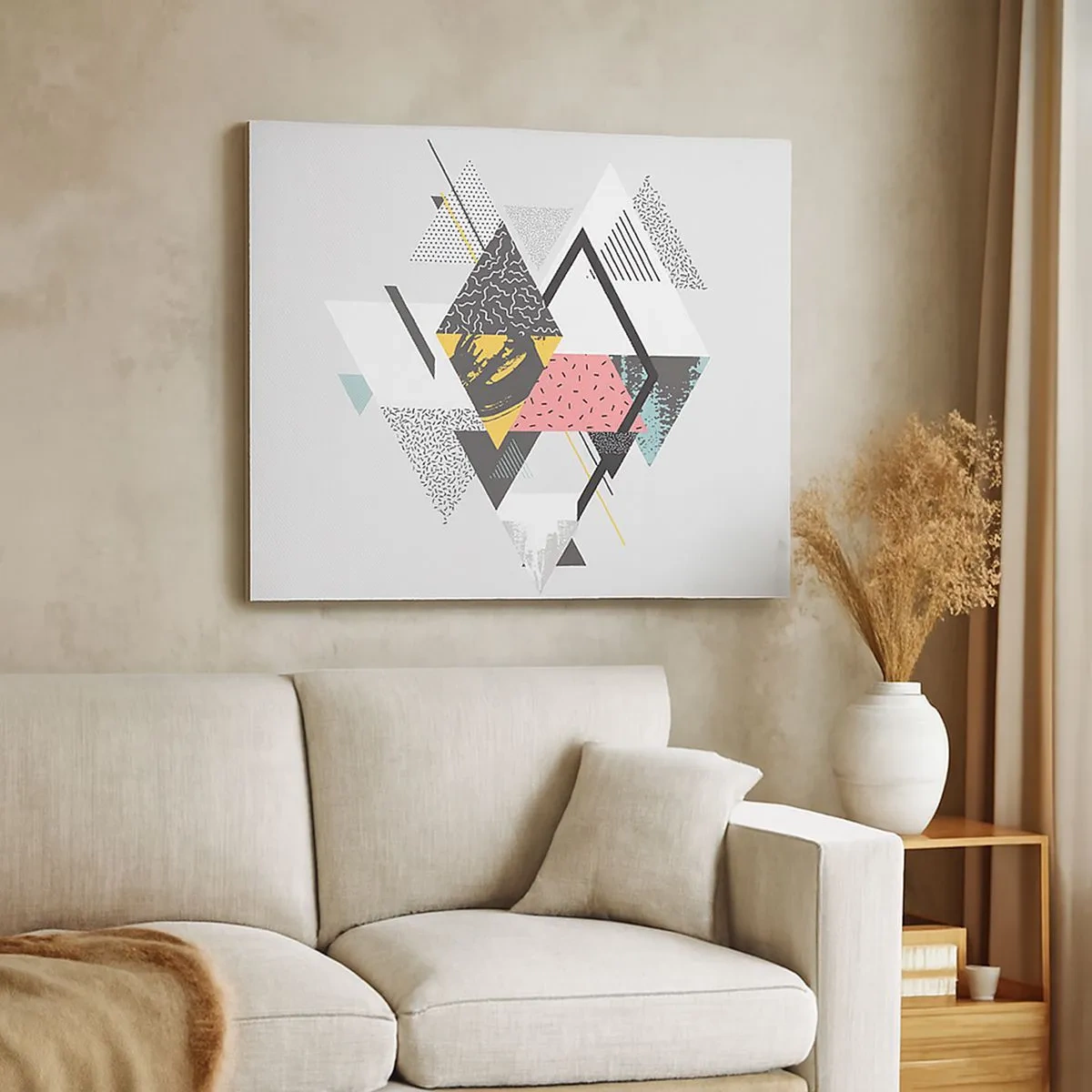 Obraz na plátně - Geometrické vzory na světlém pozadí - 70x50cm - Variace na trojúhelník a kosočtverec - Moderní nástěnná dekorace do obývacího pokoje a ložnice ARTTOR