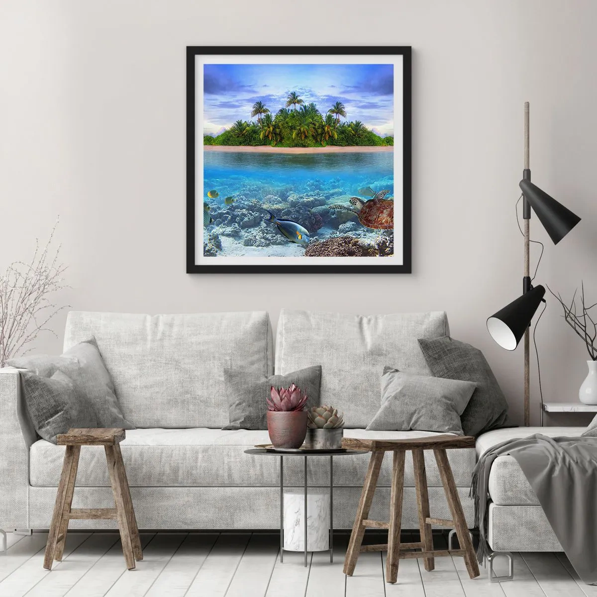 Plakát v černém rámu - Nebeský ostrov zve - 30x30 cm