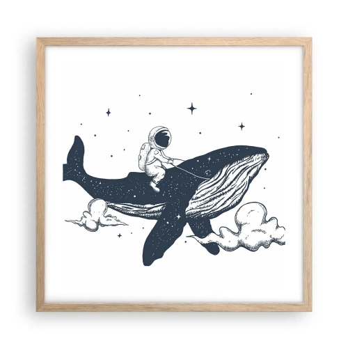 Plakát v rámu světlý dub - Vesmírné dobrodružství - 50x50 cm