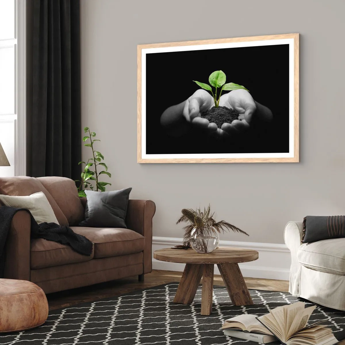 Plakát v rámu světlý dub - Miluji přírodu, chráním ji - 91x61 cm