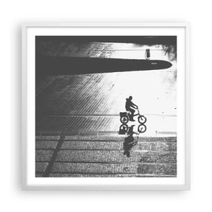 Plakát v bílém rámu - Dopředu, přes město - 60x60 cm
