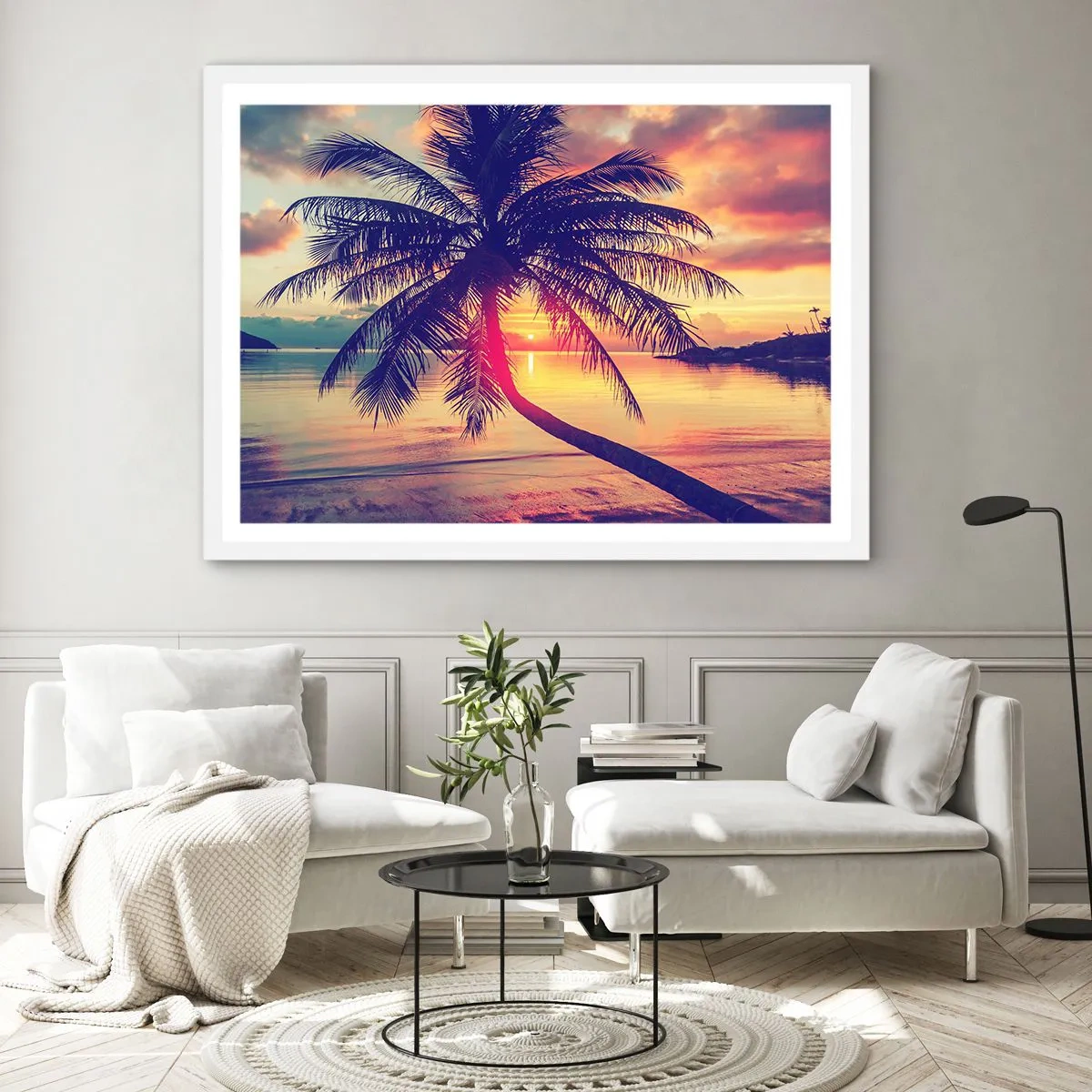 Plakát v bílém rámu - Večer pod palmami - 70x50 cm