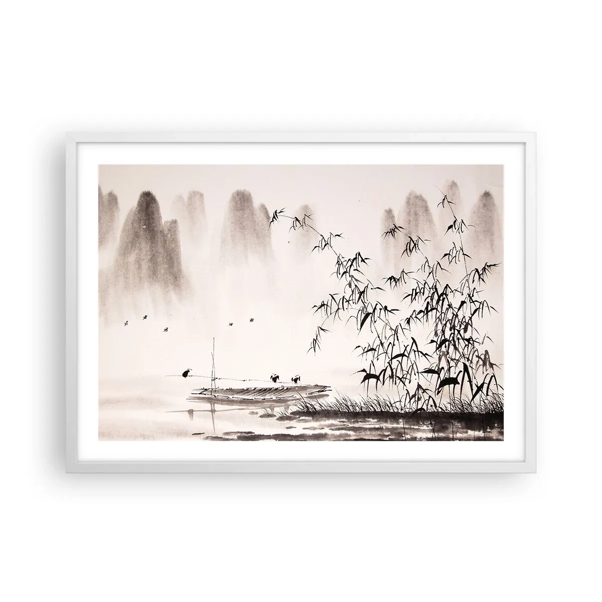 Plakát v bílém rámu - Klid rýžových polí - 70x50 cm