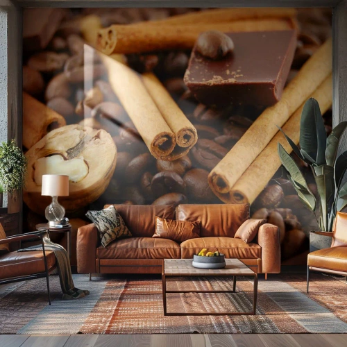 Fototapeta Premium Canvas - Koncert vůní - Gastronomie, Čokoláda, Kávová zrna - 100x70 cm