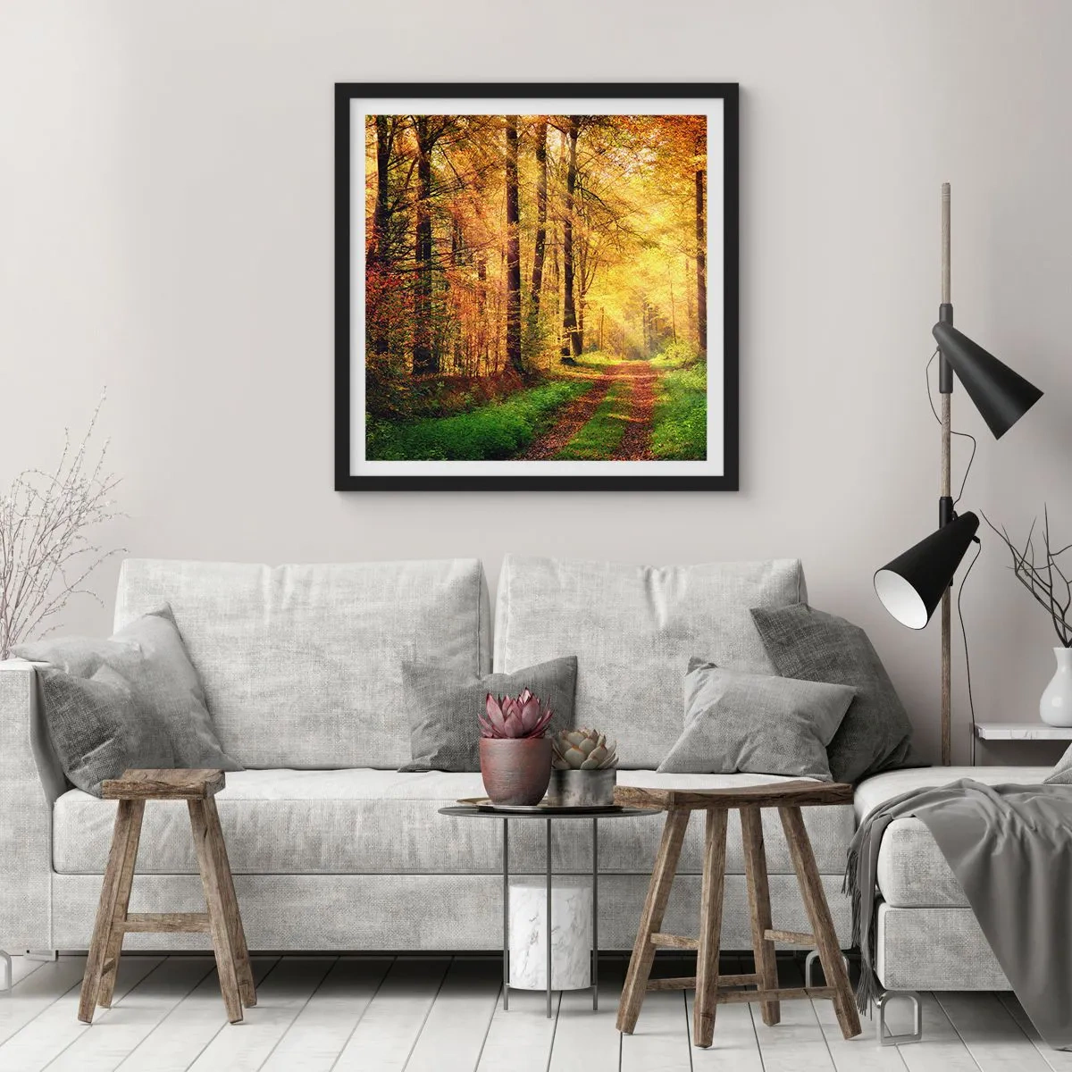 Plakát v černém rámu - Lesně-zlaté ticho - 30x30 cm
