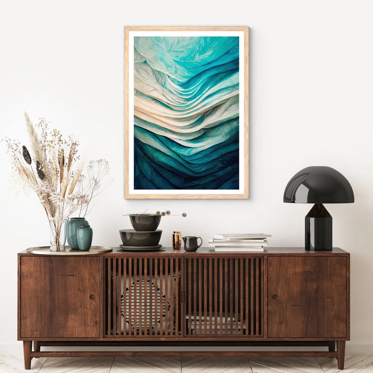 Plakát v rámu světlý dub - Modrá neukojitelnost - 70x100 cm