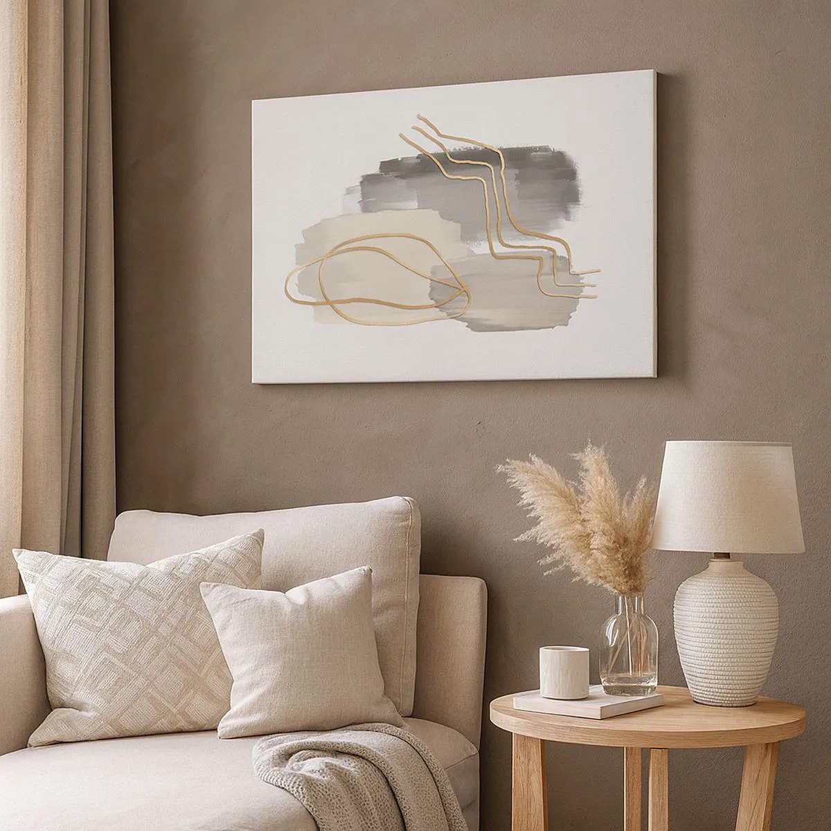 Obraz na plátně - Abstraktní zlaté čáry na šedém pozadí - 70x50cm - Trvání a pohyb - Moderní nástěnná dekorace do obývacího pokoje a ložnice ARTTOR