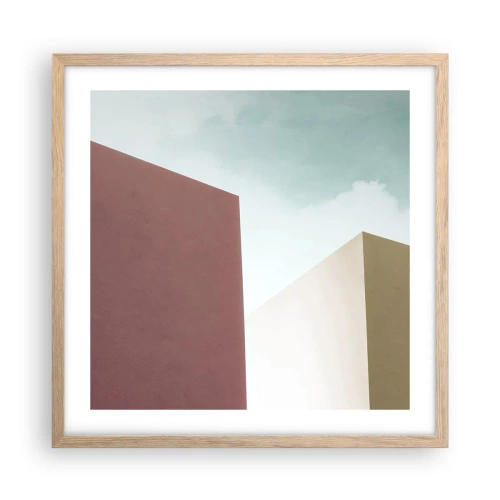 Plakát v rámu světlý dub - Geometrie slunečného léta - 50x50 cm