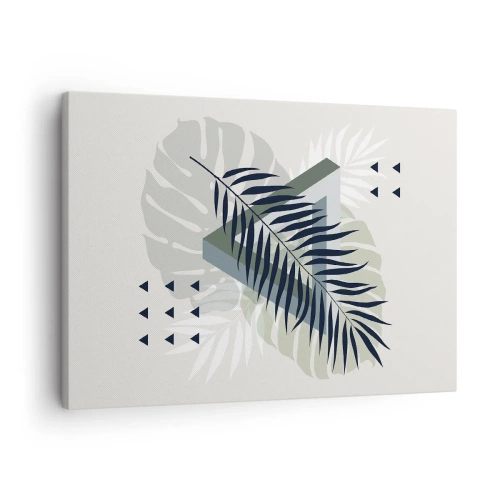 Obraz na plátně - Geometrická kompozice s tropickými listy v odstínech zelené - 70x50cm - Příroda a geometrie – dva řády? - Moderní nástěnná dekorace do obývacího pokoje a ložnice ARTTOR