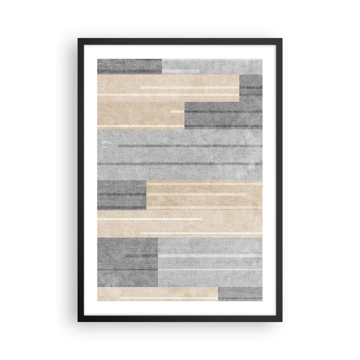 Plakát v černém rámu - Moderní geometrická kompozice v odstínech šedé a béžové - 50x70cm - Kompozice: drž se - Moderní nástěnná dekorace do obývacího pokoje a ložnice ARTTOR