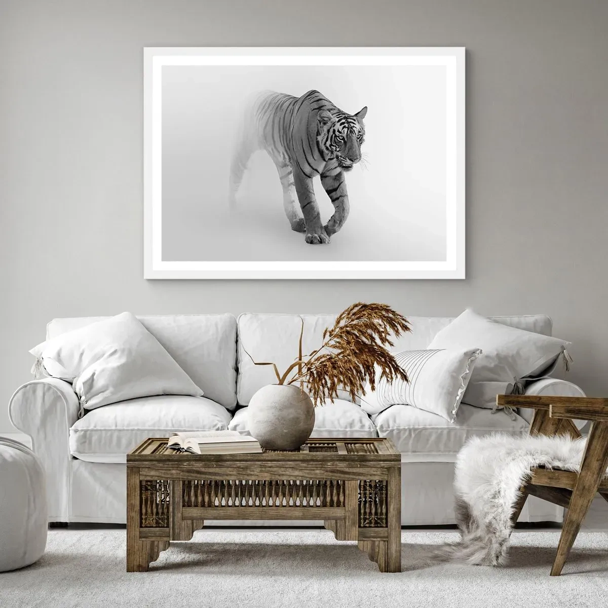 Plakát v bílém rámu - Přikrčený v mlze - 50x40 cm