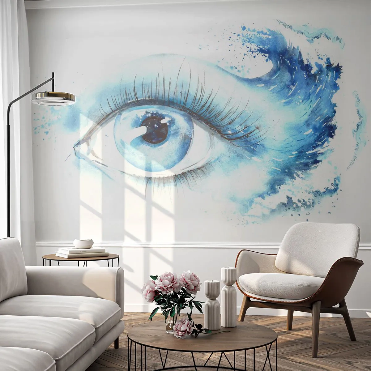 Fototapeta Standard Eco - Modré oko ve stylu akvarelu - 100x70cm - Ponořit se do modři pohledu - Moderní nástěnná dekorace do obývacího pokoje a ložnice ARTTOR