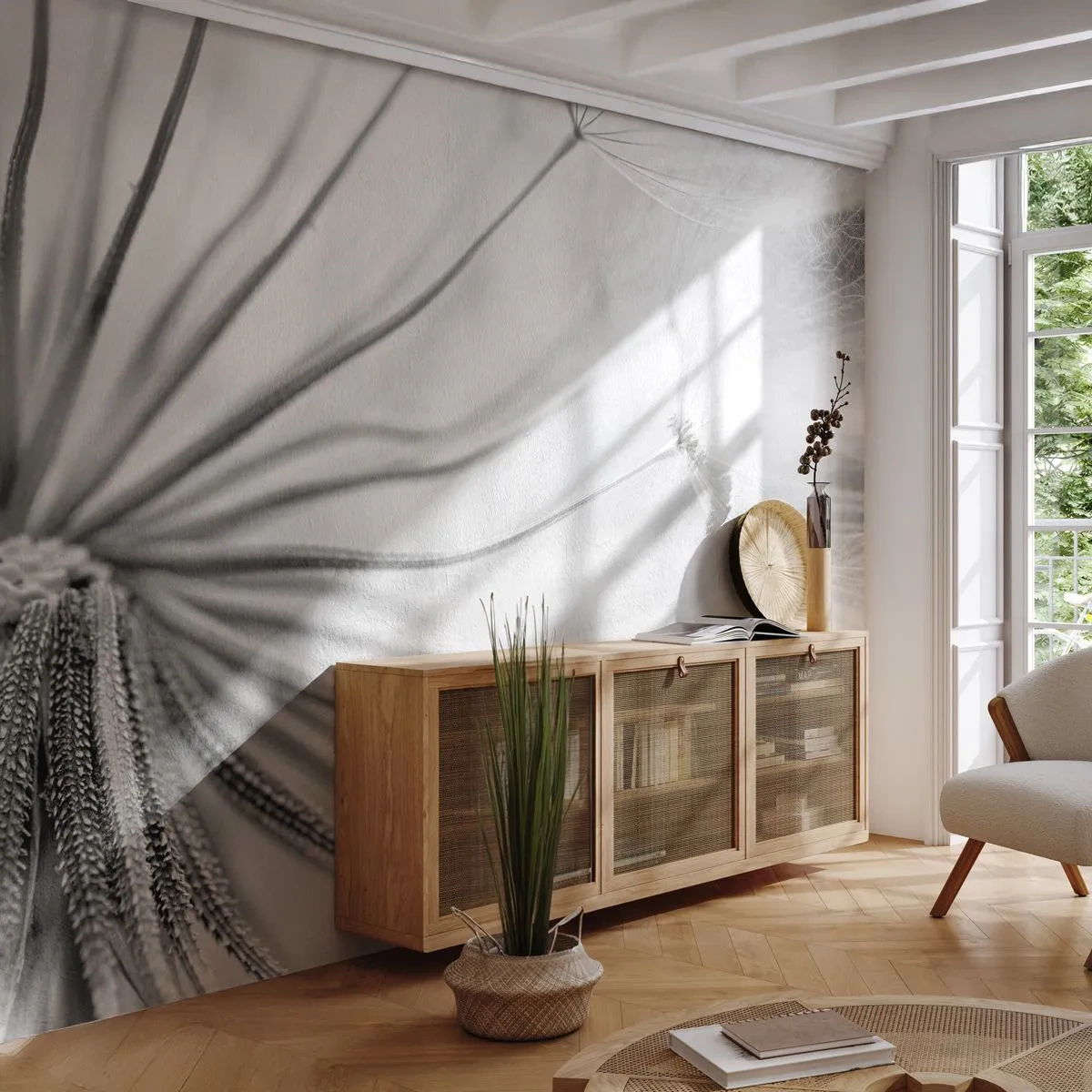 Fototapeta Standard Eco - Makrofotografie pampelišky v černé a bílé - 100x70cm - Pampelišky - Moderní nástěnná dekorace do obývacího pokoje a ložnice ARTTOR