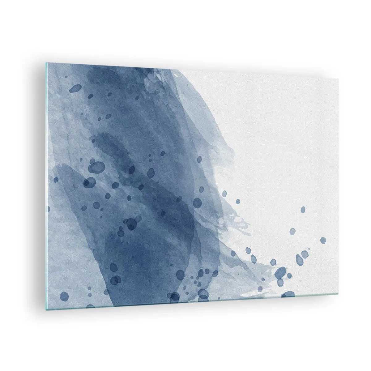 Obraz na skle - Akvarelová skvrna v odstínech modré - 70x50cm - Modrý tyl - Moderní nástěnná dekorace do obývacího pokoje a ložnice ARTTOR