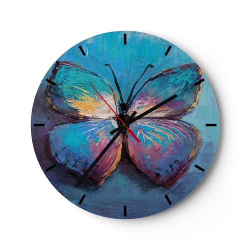 Nástěnné hodiny - Malířský motýl v intenzivních barvách - 30x30cm - V celé své kráse - Moderní nástěnná dekorace do obývacího pokoje, kuchyně a ložnice ARTTOR