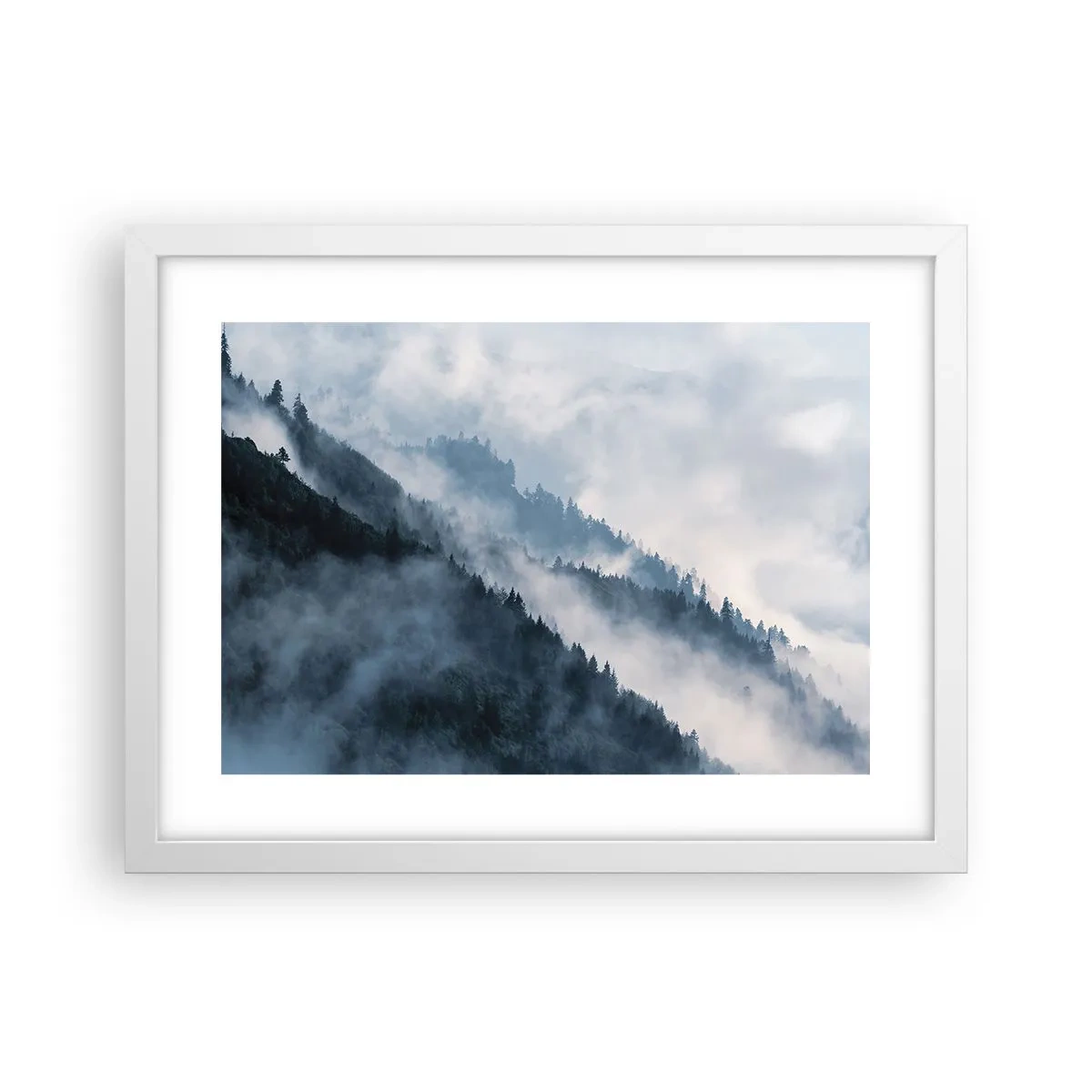 Plakát v bílém rámu - Horská mystika - 40x30 cm