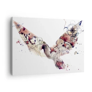 Obraz na plátně - Umělecká silueta ptáka s geometrickými vzory - 70x50cm - Vzdušný poutník - Moderní nástěnná dekorace do obývacího pokoje a ložnice ARTTOR