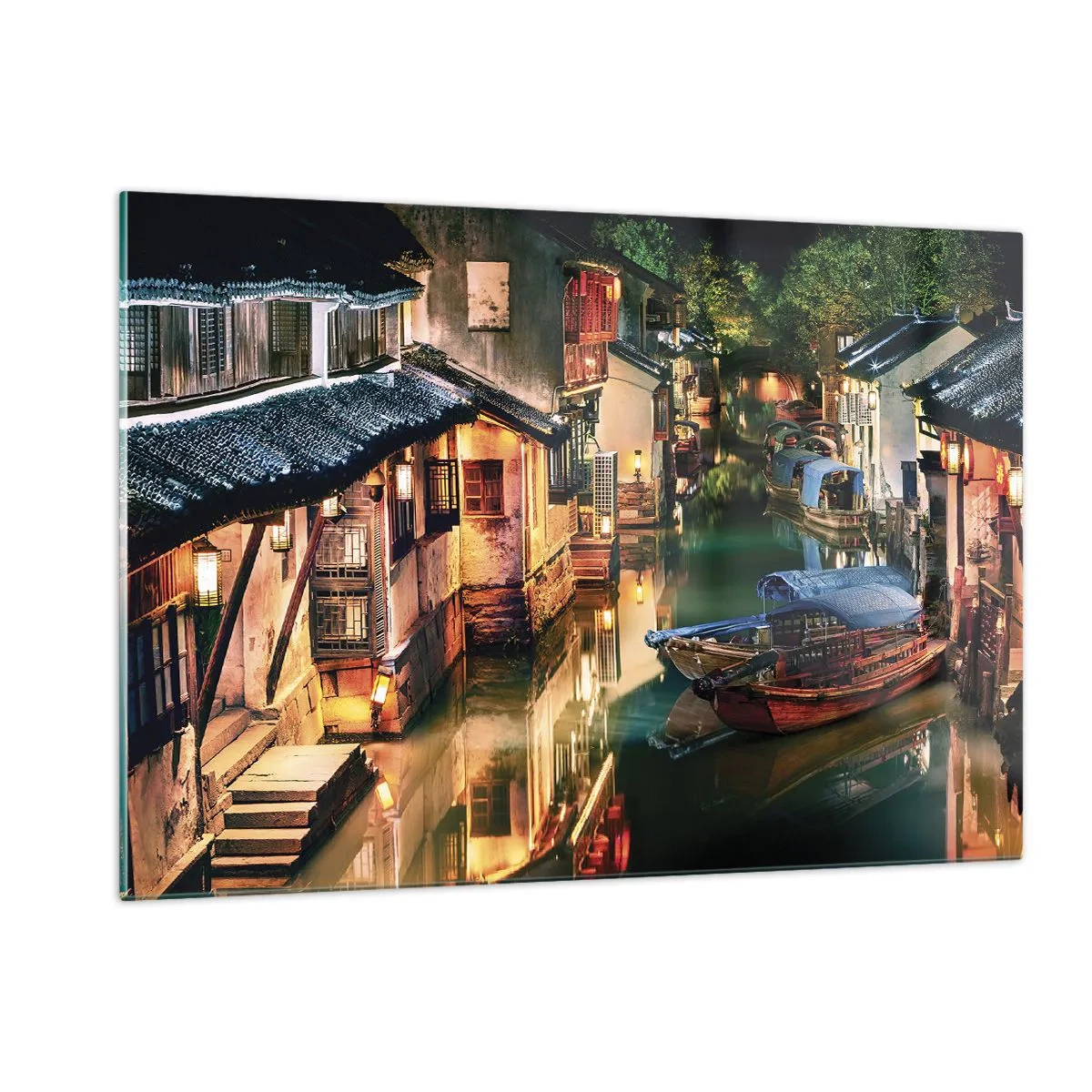 Obraz na skle - Večer na čínské ulici - 120x80 cm