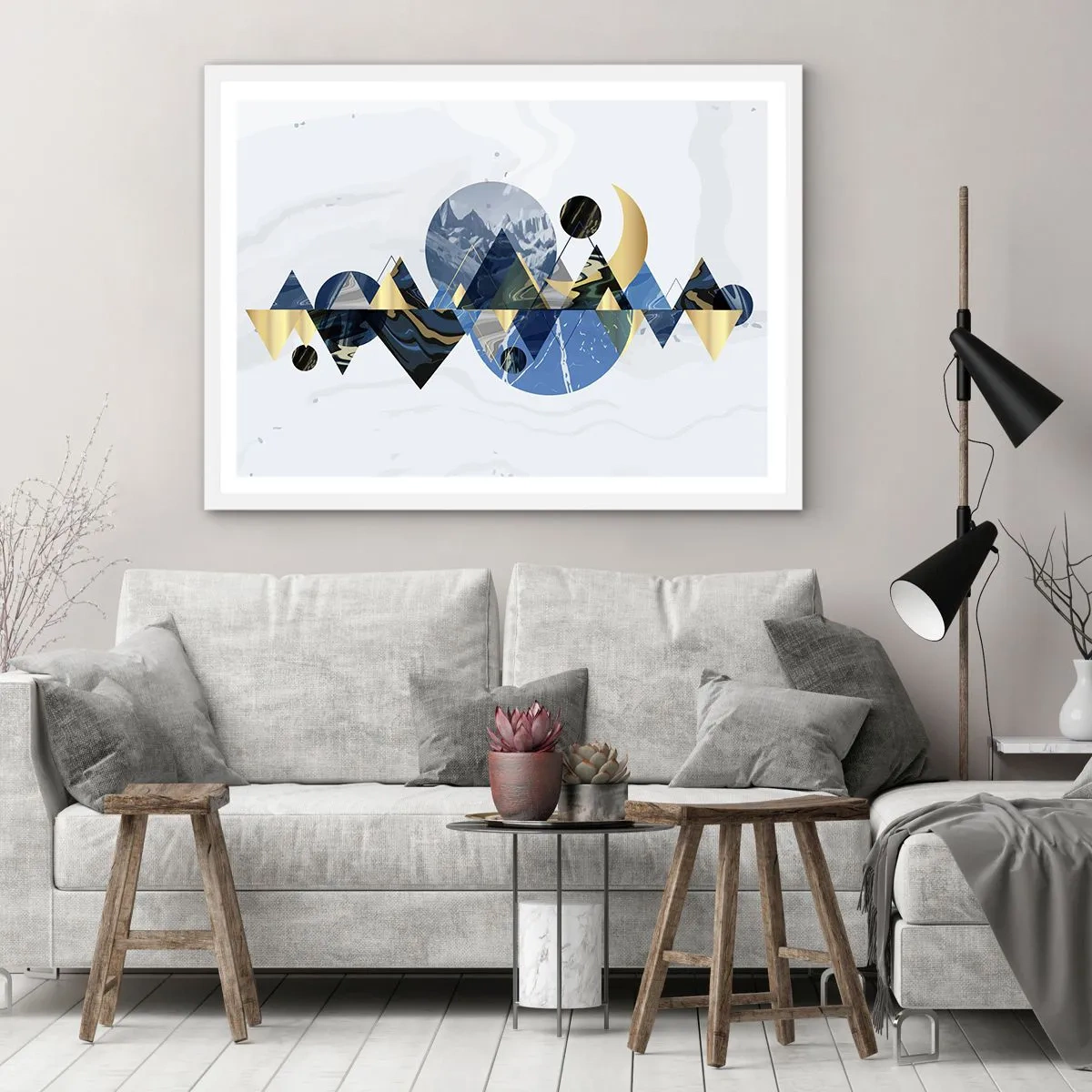 Plakát v bílém rámu - Geometrická krajina - 40x30 cm