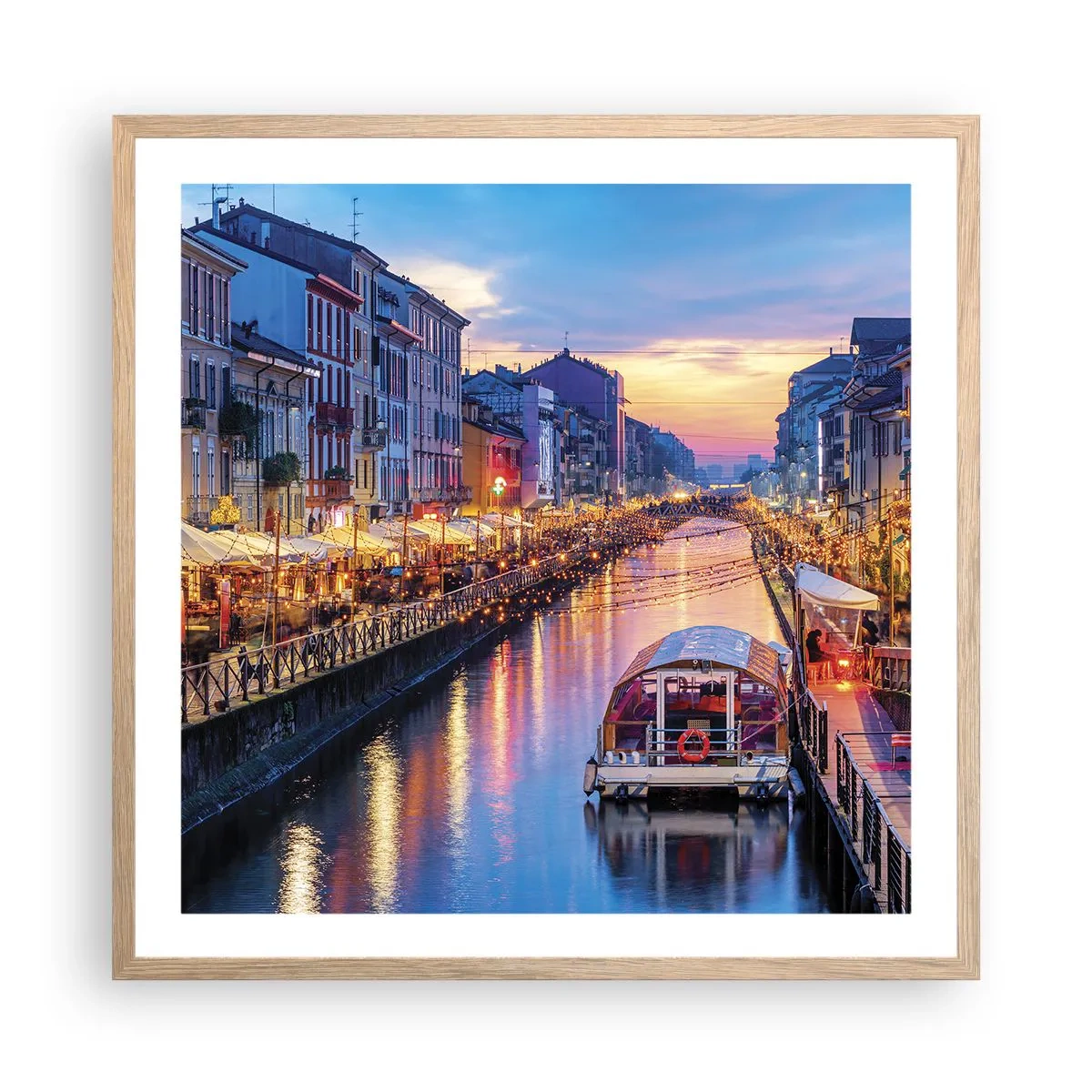 Plakát v rámu světlý dub - Večer plný světla a zábavy - 60x60 cm