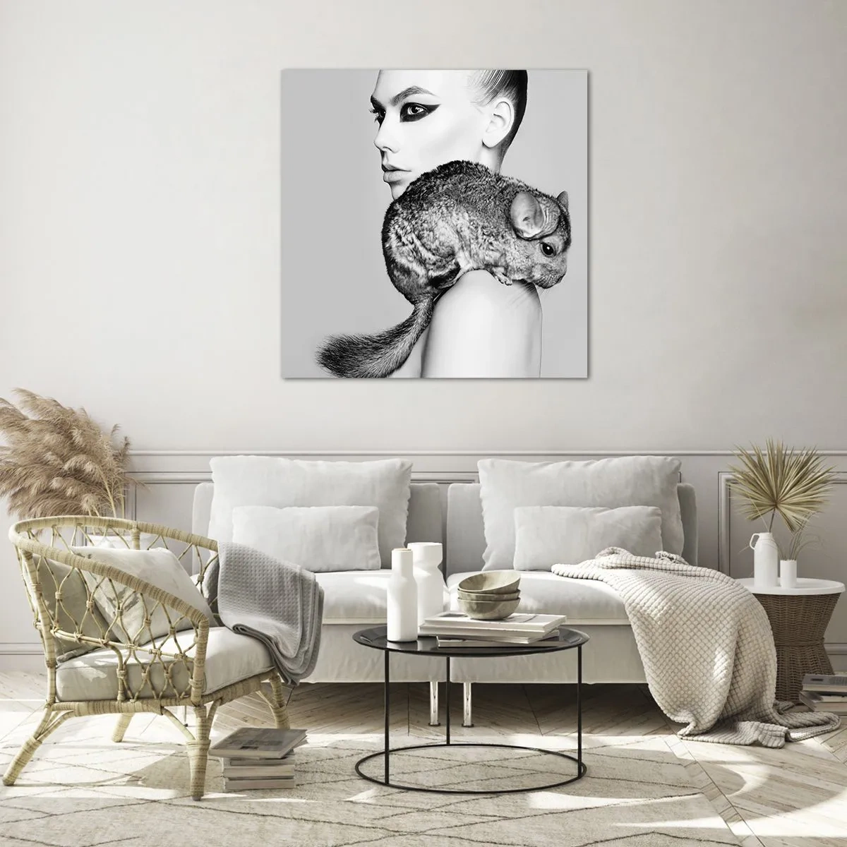 Obraz na skle - Dáma s činčilou - 60x60 cm