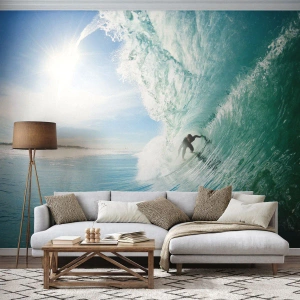 Fototapeta Standard Eco - Surfař ve vlnovém tunelu proti modré obloze - 100x70cm - Vždy na povrchu - Moderní nástěnná dekorace do obývacího pokoje a ložnice ARTTOR